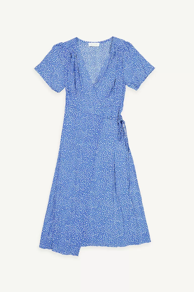 Women Olive Clothing White Splash Wrap Dress, Blue