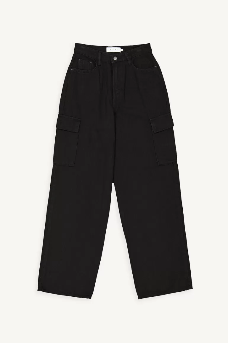 Women Olive Clothing Wide Cargo Denim Jean, Black