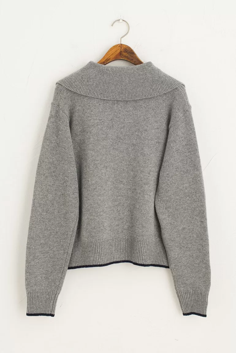 Women Olive Clothing Wide Collar Cable Cardigan, Grey