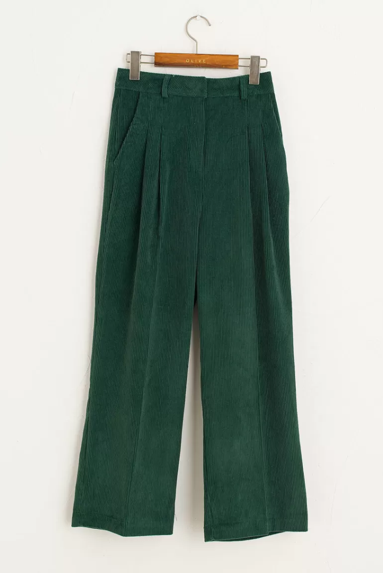 Women Olive Clothing Wide Cord Pants, Green