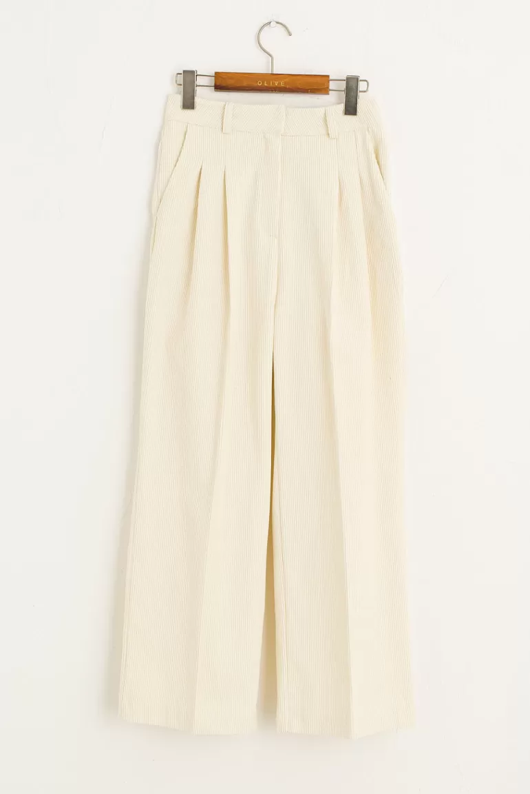 Women Olive Clothing Wide Cord Pants, Ivory