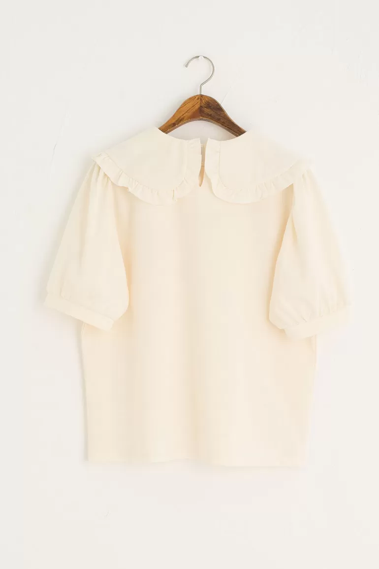 Women Olive Clothing Wild Daisy Embroidered Short Sleeve Tee, Ivory