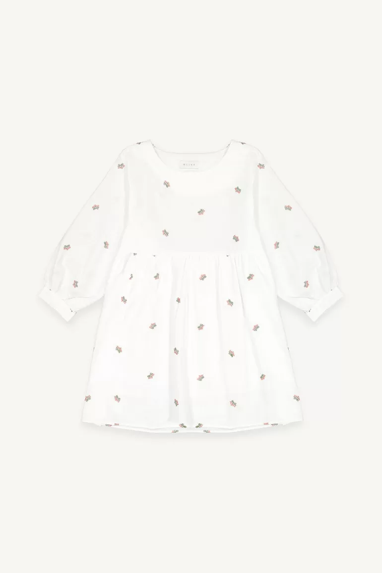 Women Olive Clothing Wildflower Embroidered Cotton Dress, Ivory