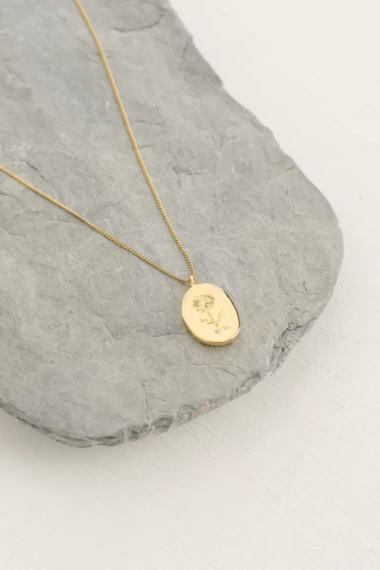 Women Olive Clothing Wildflower Pendant Necklace, Gold Plated