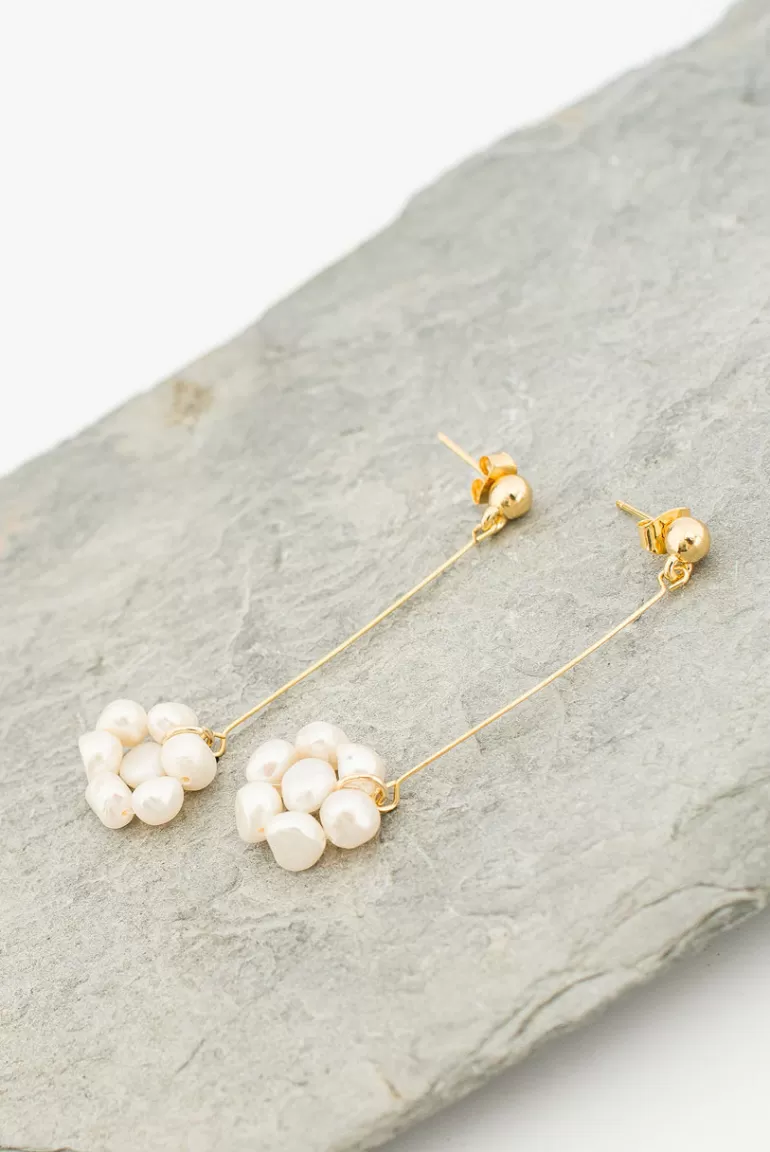 Women Olive Clothing Willow Pearl Flower Earrings, Gold Plated