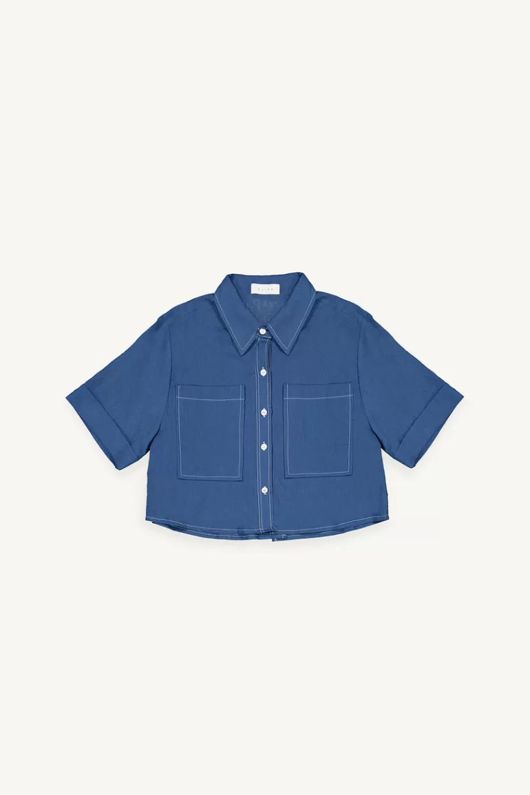 Women Olive Clothing Yasu Linen Shirt, Blue
