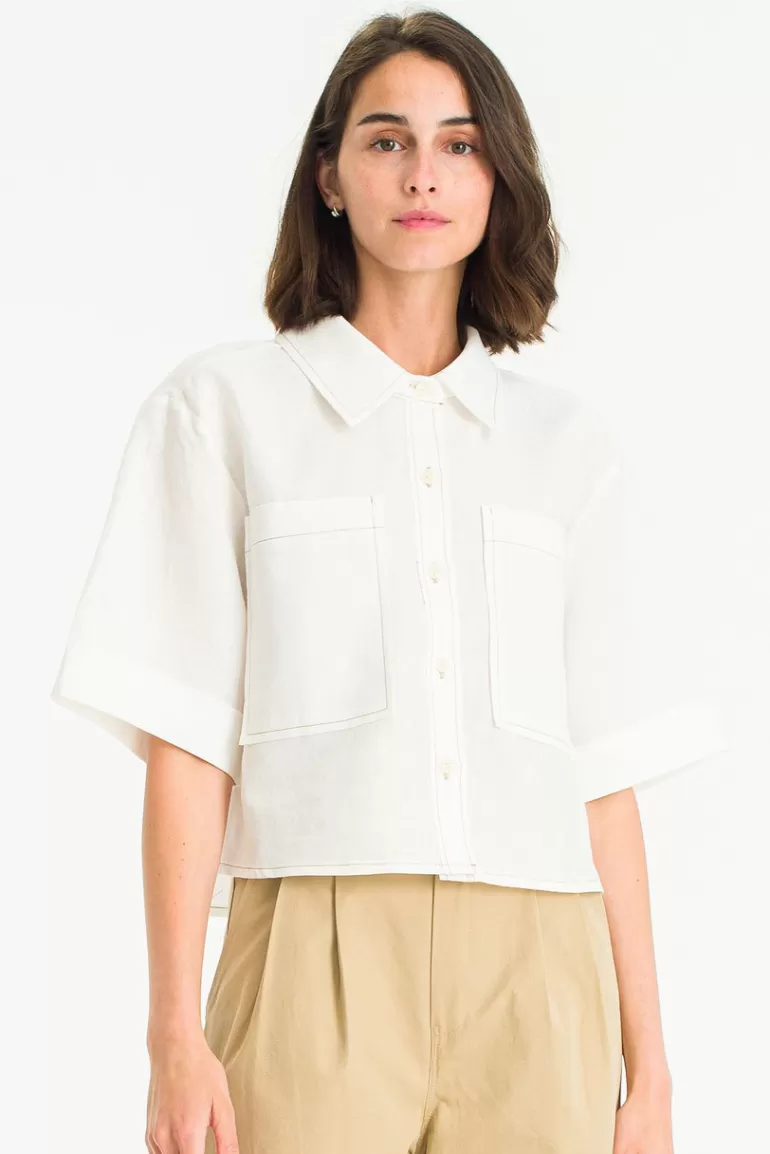 Women Olive Clothing Yasu Linen Shirt, Ivory