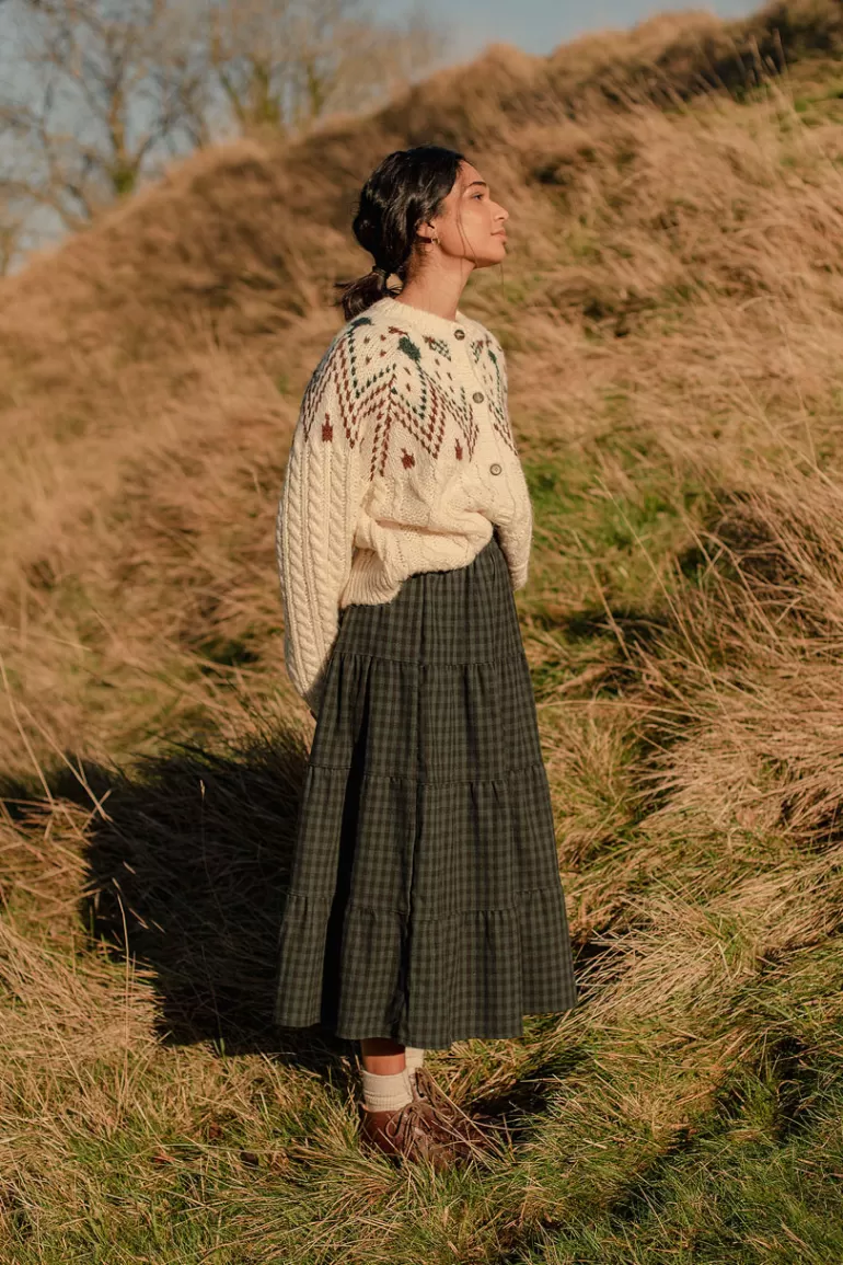 Women Olive Clothing Yua Gingham Tiered Skirt, Green