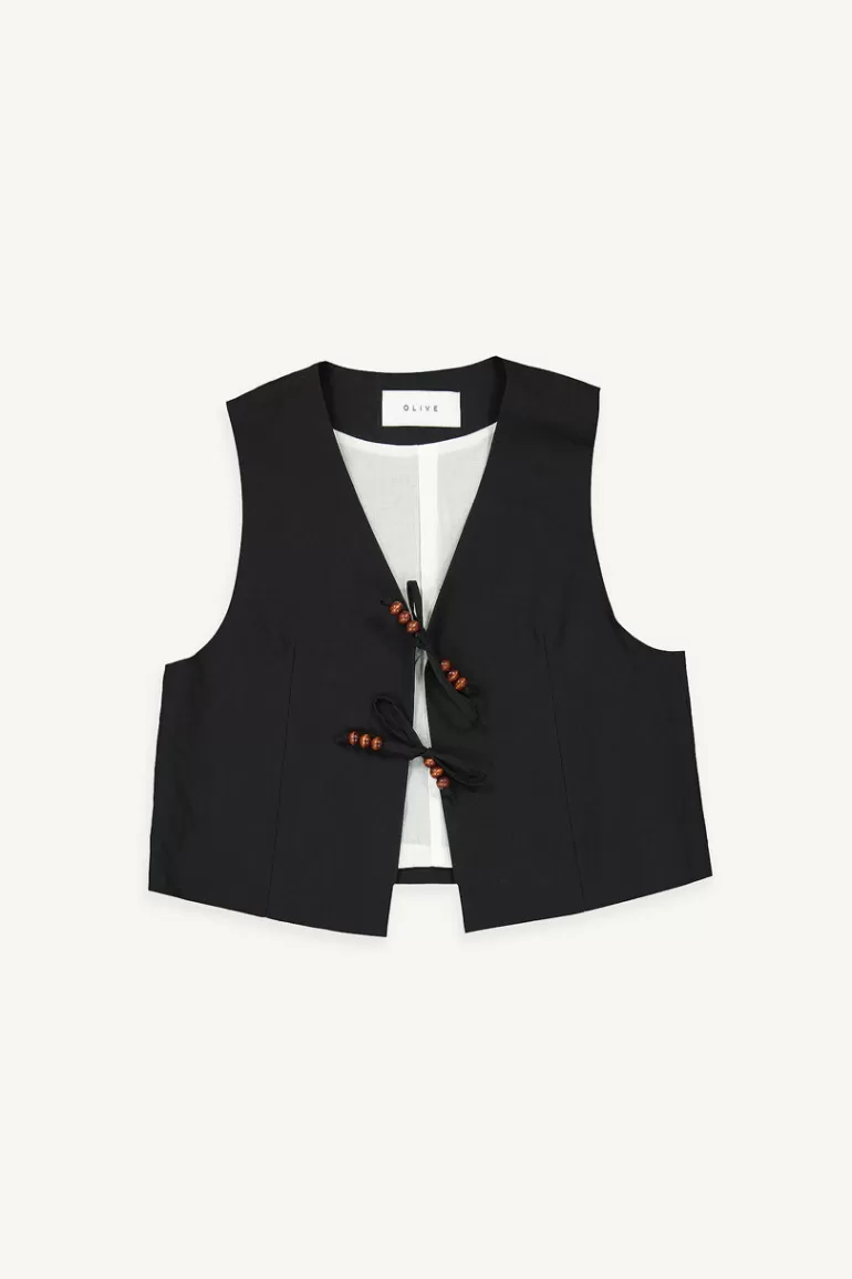 Women Olive Clothing Yuha Linen Blend Vest, Black