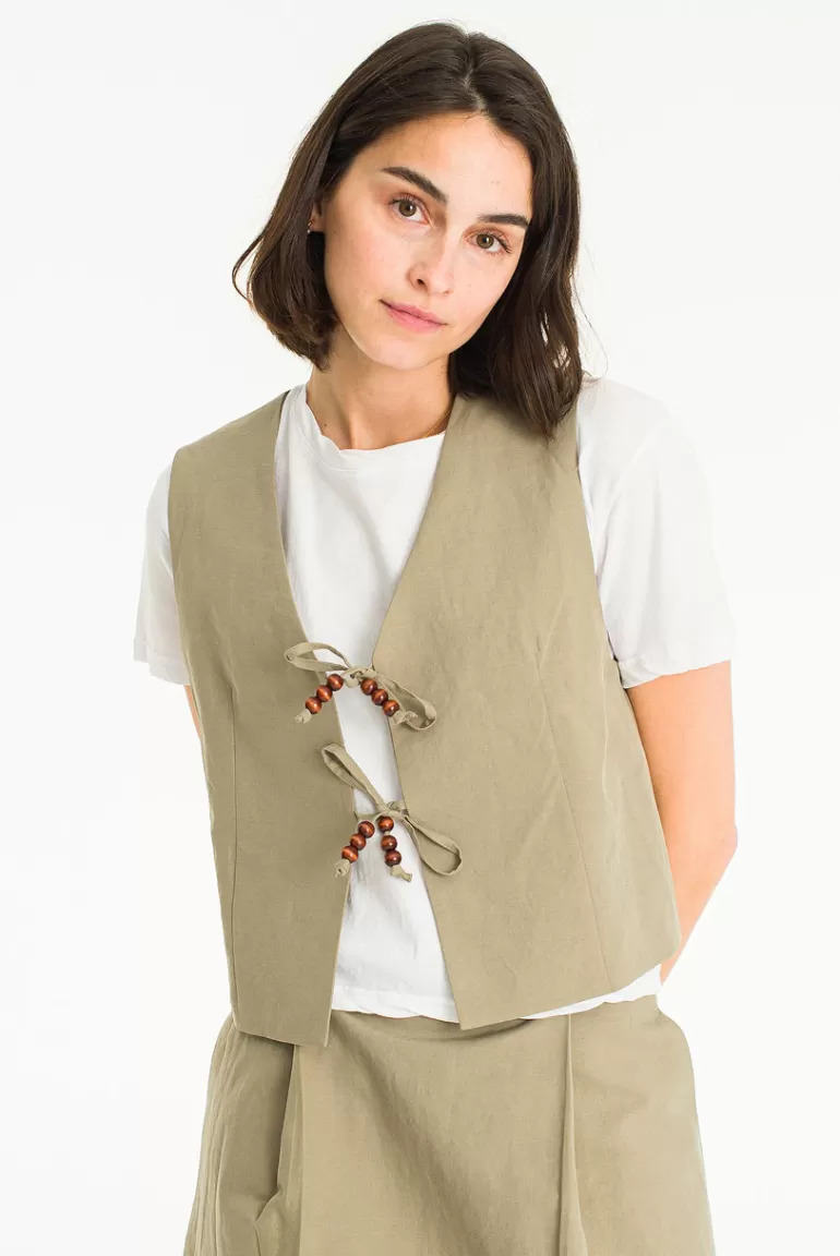 Women Olive Clothing Yuha Linen Blend Vest, Khaki
