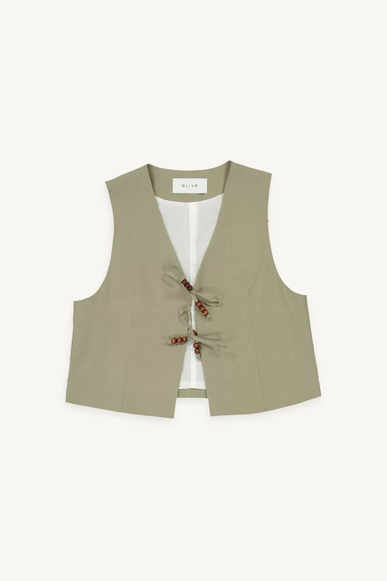 Women Olive Clothing Yuha Linen Blend Vest, Khaki