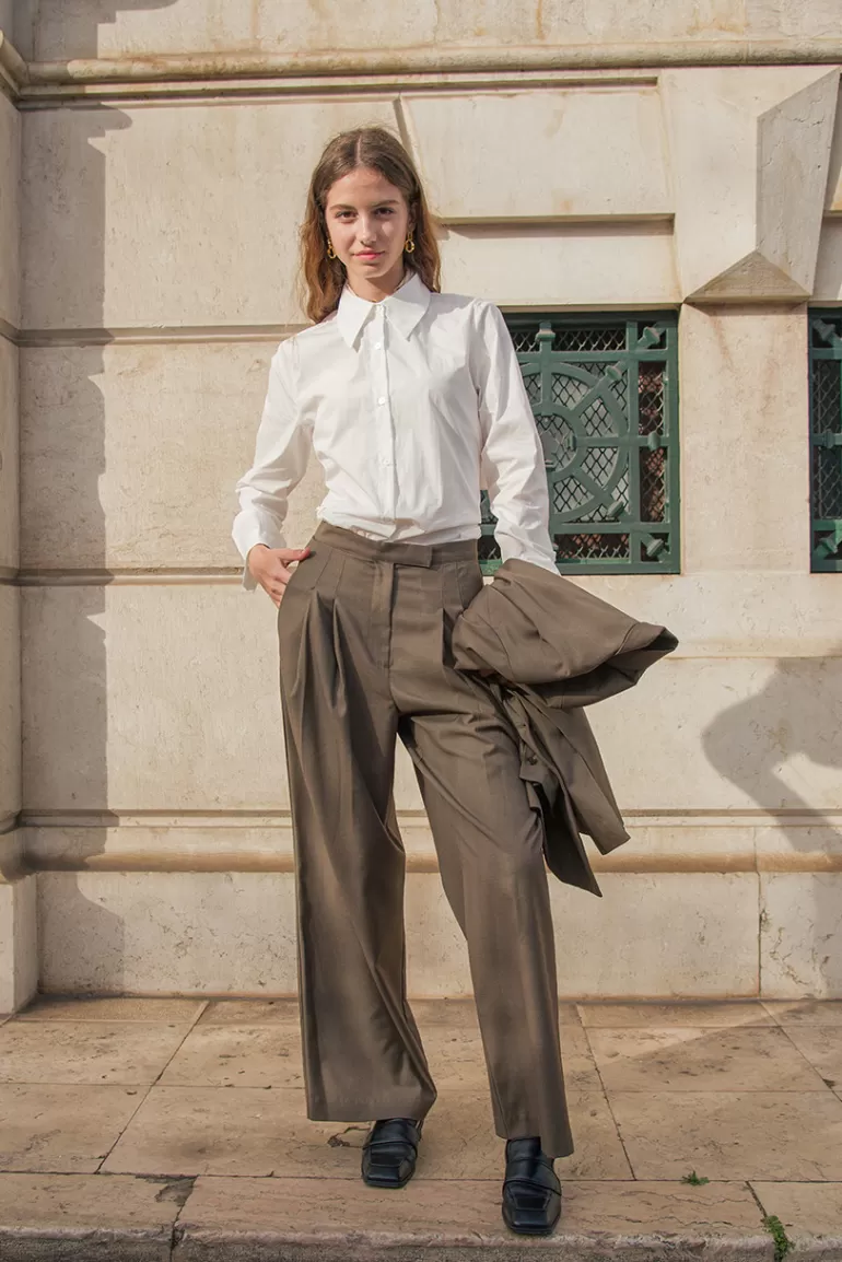 Women Olive Clothing Yuha Pintuck Slacks, Brown