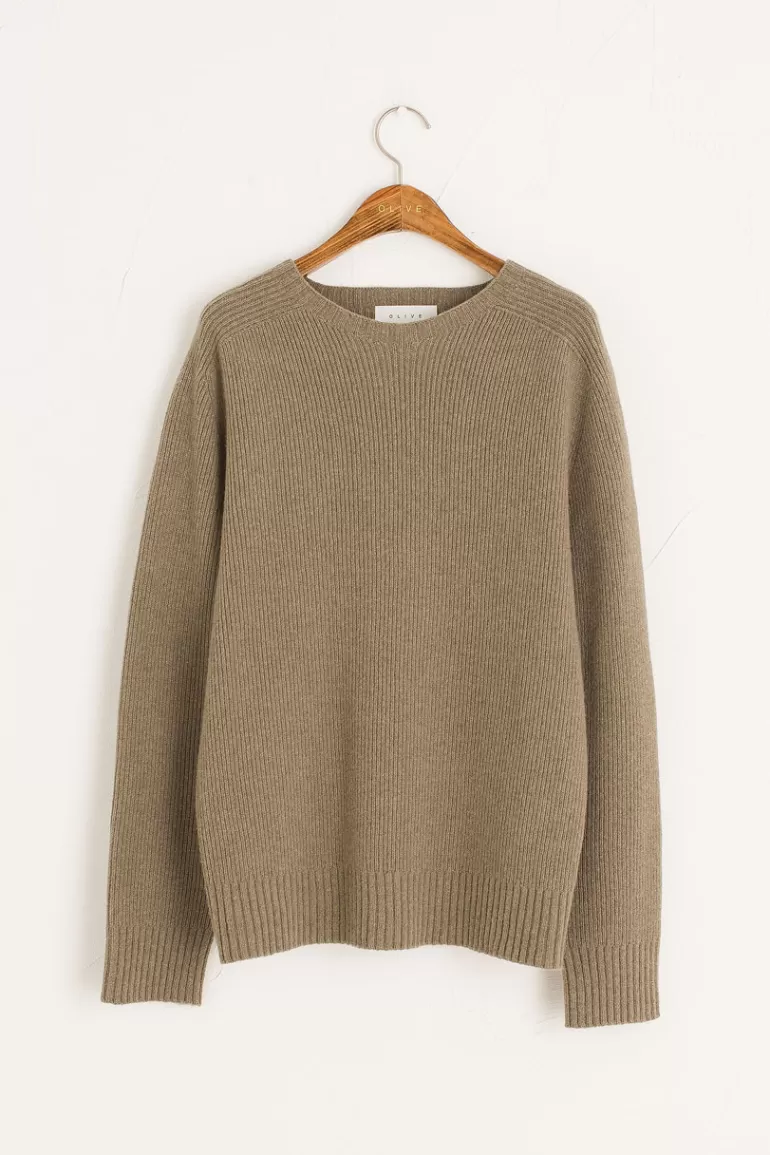 Women Olive Clothing Yuha Ribbed Seamless Jumper, Khaki