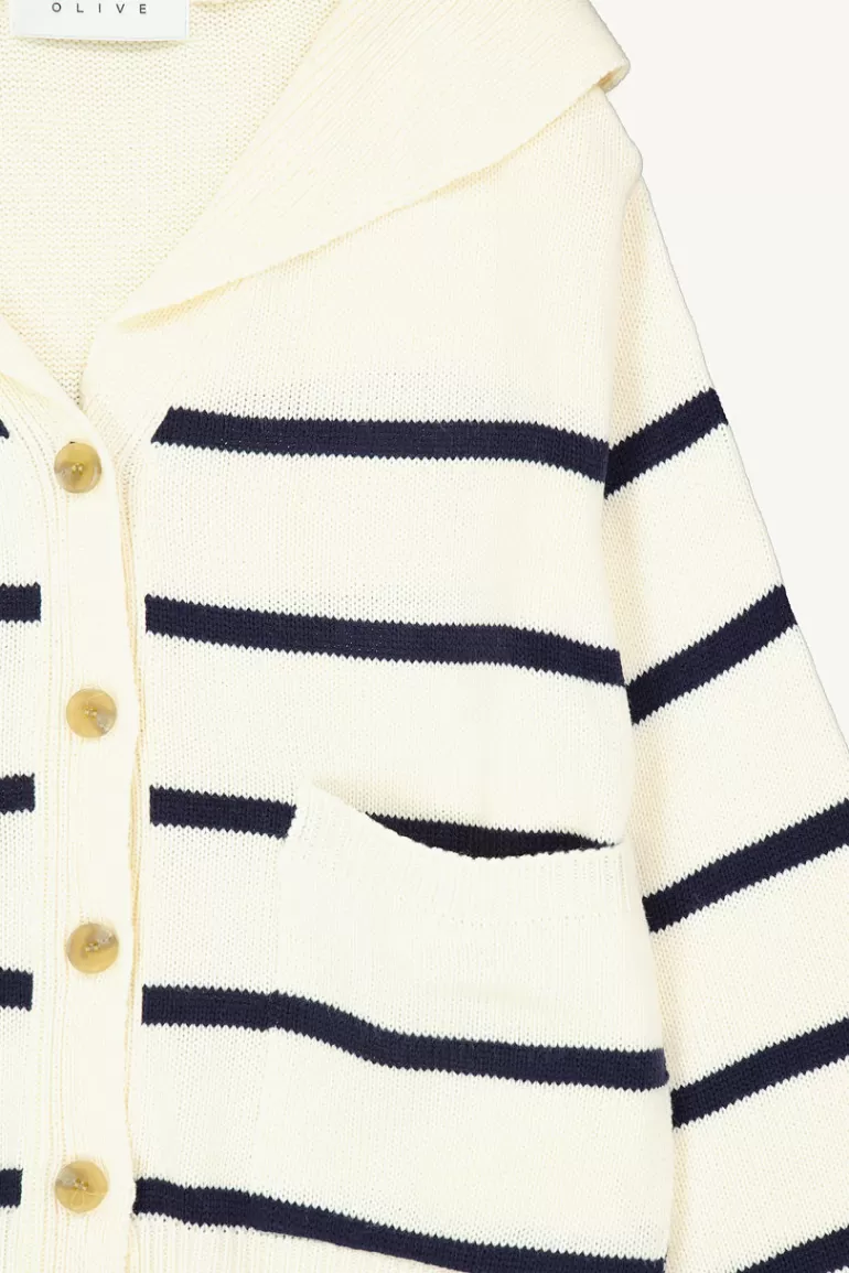Women Olive Clothing Yuha Stripe Sailor Cardigan, Ivory/Navy