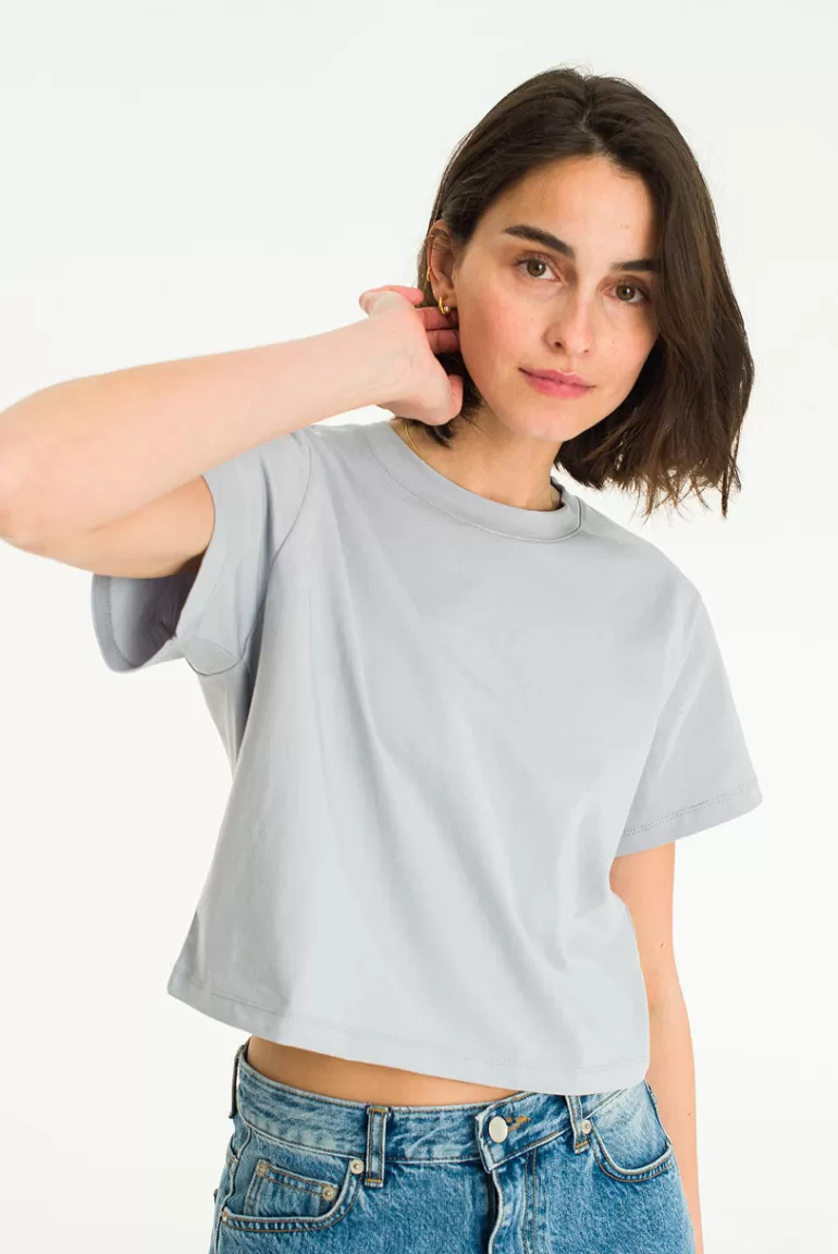 Women Olive Clothing Yui Cotton Crop Tee, Blue