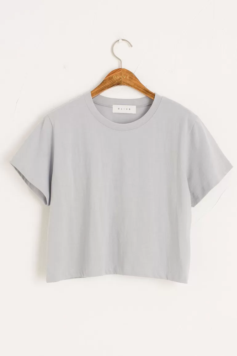 Women Olive Clothing Yui Cotton Crop Tee, Blue
