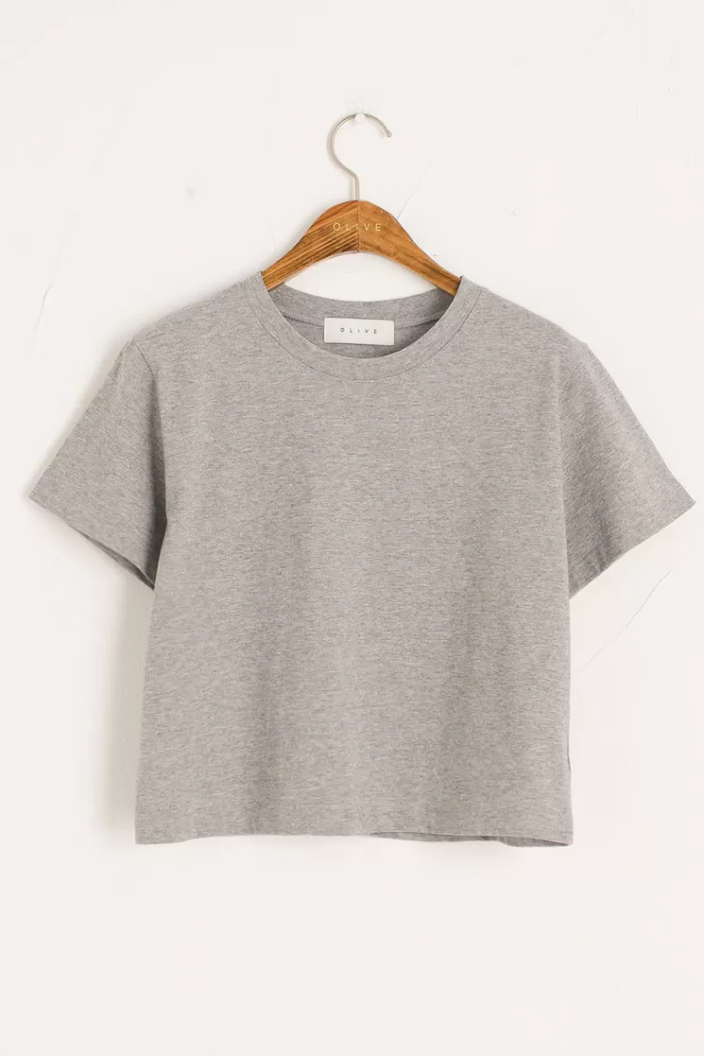 Women Olive Clothing Yui Cotton Crop Tee, Melange Grey
