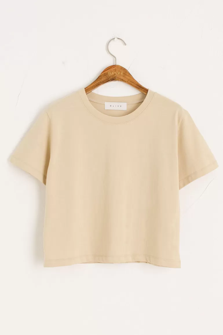 Women Olive Clothing Yui Cotton Crop Tee, Vanilla