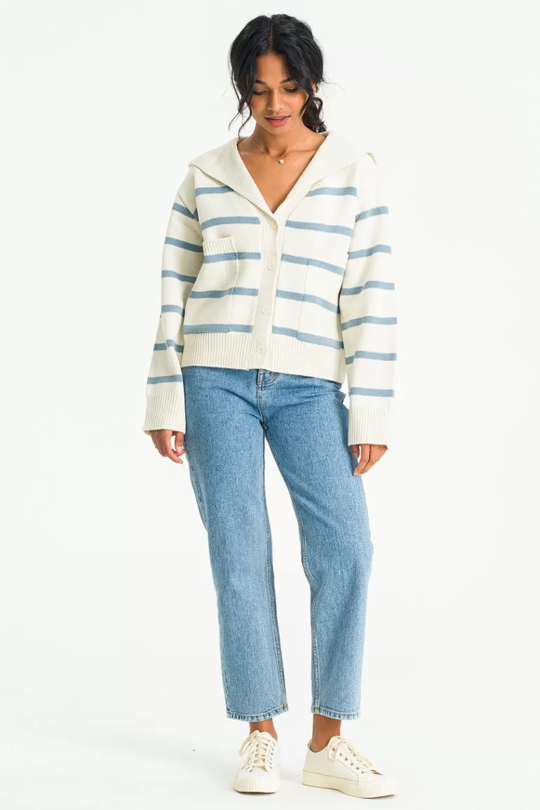 Women Olive Clothing Yuna Sailor Cardigan, Blue