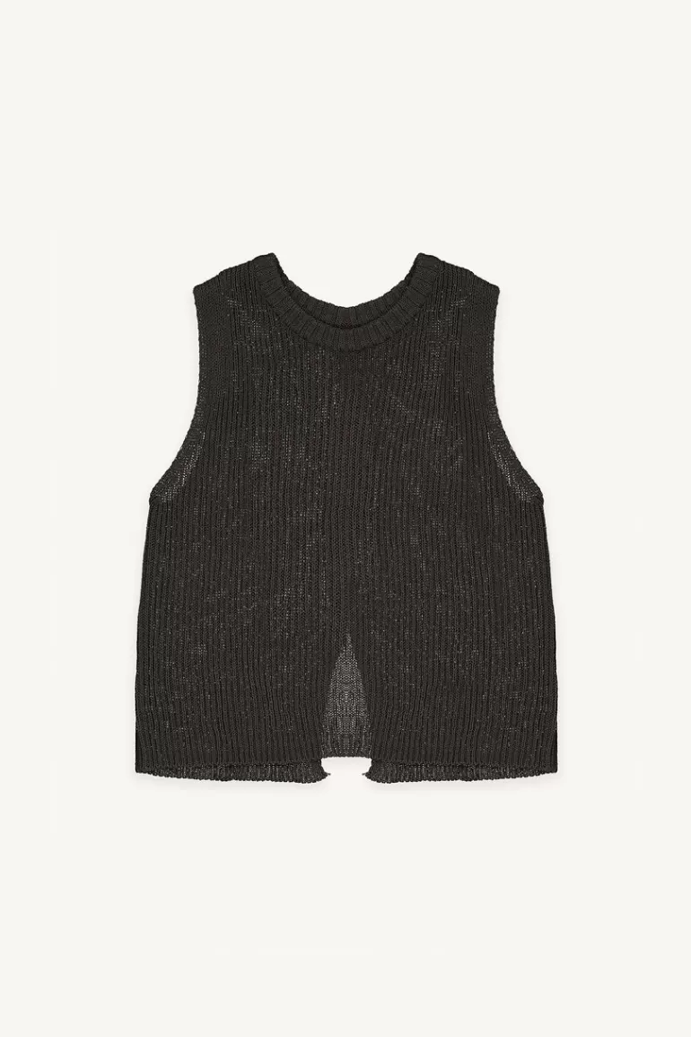 Women Olive Clothing Zoe Knitted Tank, Charcoal